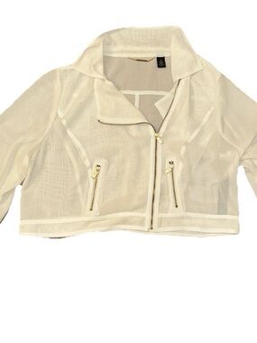 Chico's Ivory Mesh Zip-Front Bomber Jacket